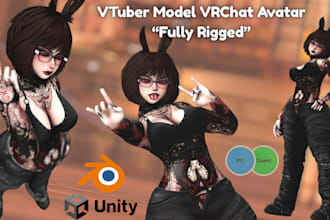 design fully rigged vtuber model, vroid, vrc avatar warudo, sfm animation vrchat