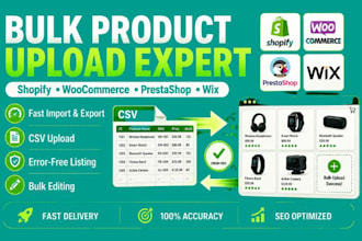 bulk product import and export product on shopify, woocommerce, prestashop, wix
