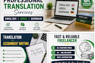 translate and write assignments in english, urdu and german