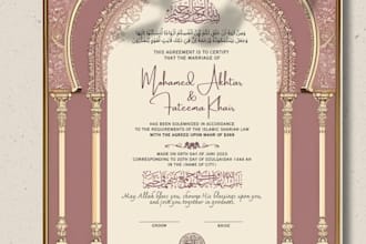 design customized nikkah certificates, nikkah nama