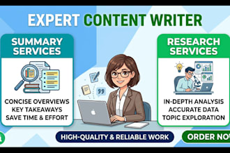 write articles, do online research and summary