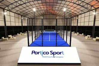 create 3d padel design, 3d court picket ball with 3d rendering design
