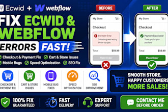 ecwid webflow checkout fix payment error mobile bug speed seo cart issue store