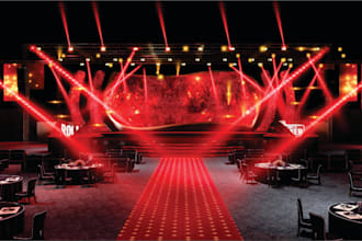 design realistic 3d stage, event stage, concert stage, 3d lighting, led stage