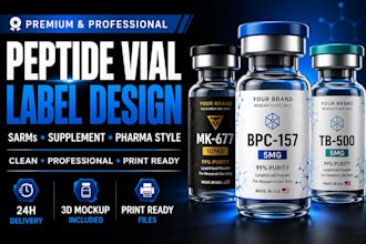 design peptide vial label, peptide sarms supplement, product label design vial