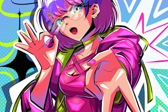 illustrate your oc in neon pop style with backgrounds