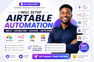 setup airtable automation, n8n ai, airtable database crm, clay com, softr expert