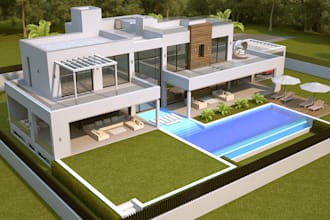 do 3d exterior design modern, architecture 2d, layout, interior, house design