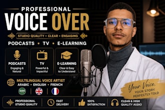 record a professional voice over for podcasts, TV, and elearning