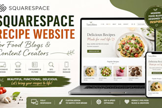 design and build a modern squarespace website for food blogs and recipe creators