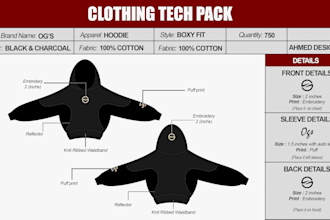 create  clothing tech pack design  for your  clothing brand