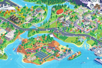 design 3d isometric map illustration custom vector map, event map, city map