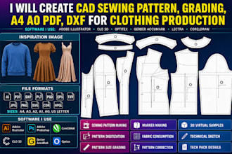 create cad sewing pattern, grading, a4 a0 PDF, dxf for clothing production