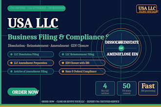 file USA llc dissolution, llc reinstatement, llc amendment and ein closure