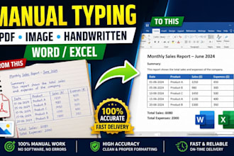 manually type scanned documents, images, and handwritten notes to word or excel