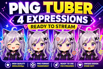create custom pngtuber avatar with 4 expressions for streaming vtuber veadotube