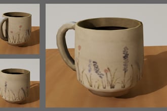 create 3d visualization mug with realistic texture and rendering
