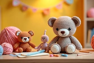 custom plushie amigurumi teddy bear toys, soft plush crochet pattern doll labubu