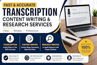 transcription, content writing, research and proofreading