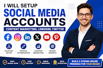 setup social media accounts, content marketing, linkedin, twitter