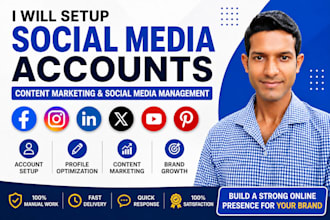 setup social media accounts, content marketing, linkedin, twitter