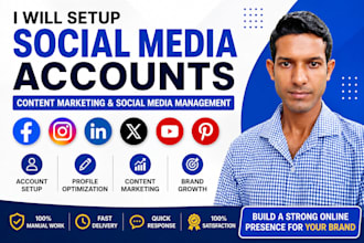 setup social media accounts, content marketing, linkedin, twitter