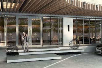 rebuild 3d hotel hill complex building,open air walkway, public plaza render,skp