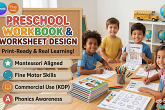 design kindergarten worksheet preschool workbook and kids activity book in canva