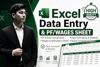 prepare excel data entry, pf, wages sheet, and payroll work