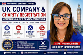 register UK charity cio, cic, ltd and handle companies house filing