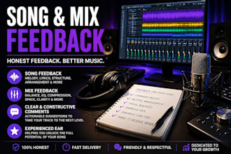 give detailed mix and song feedback to improve your track in 24 hours