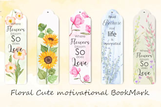 design floral cute motivational book mark, stickers, labels