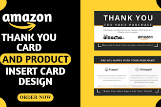 design amazon product insert, thank you cards, branding package