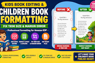 do kids book editing, children book formatting, fix trim size and margin error