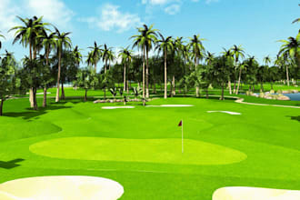 model 3d golf course, terrain, landscaping design, aerial visualization
