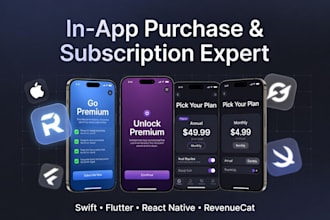 add in app purchase, revenuecat subscription, swift flutter react native