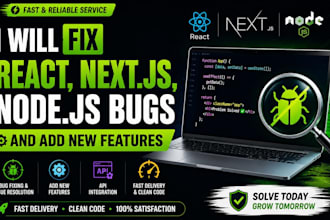 fix react nextjs nodejs bugs and api errors