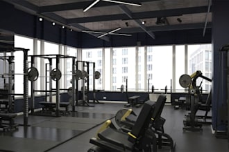 create  3d gym house, sports facility,  outdoor fitness and yoga spaces