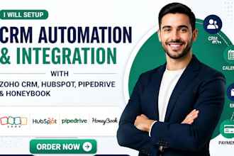 automate, integrate hubspot, zoho, pipedrive CRM with email, payments, calendar