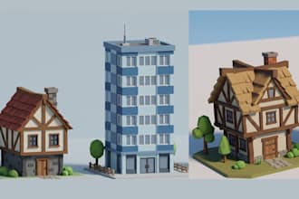 design low poly building modular pack game city asset medieval city voxel style