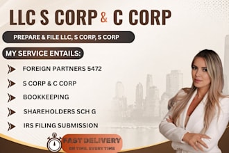 prepare c corp, s corp, 5472 tax return, and register in all countries