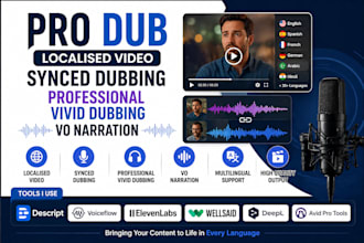pro dub localised video, synced dubbing proffesional vivid dubbing,vo narration