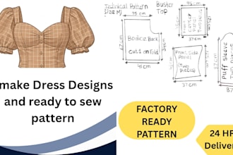 create dress pattern making and fashion tech pack design