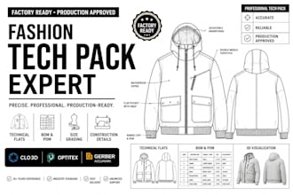 expert fashion tech pack designer for apparel production and technical flats