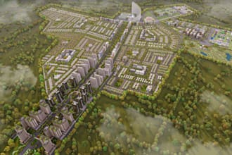 restructure 3d city urban township, community  master plan,aerial view landscape