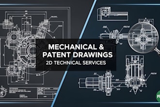 do mechanical technical drawing, 2d patent drawing, and line art
