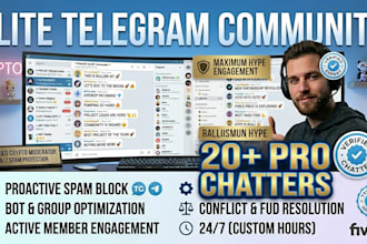 be telegram community manager or admin with 20 chatters in crypto project