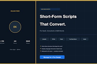 write b2b video scripts for linkedin, tiktok, and reels in english and arabic
