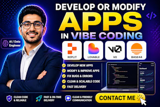 develop or modify apps in vibe coding replit, lovable, v0, or base44