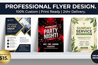 design professional business flyer, event flyer, poster, door hanger or postcard